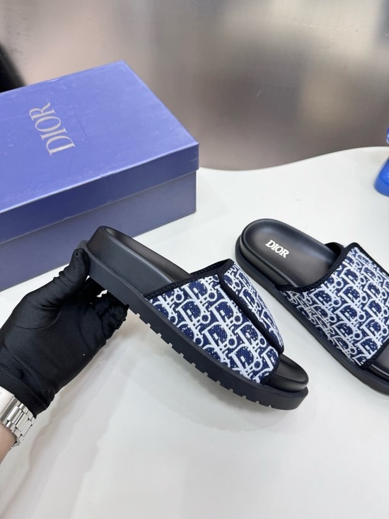 Dior Shoes - Dior Navy Blue Monogram Slide Sandals